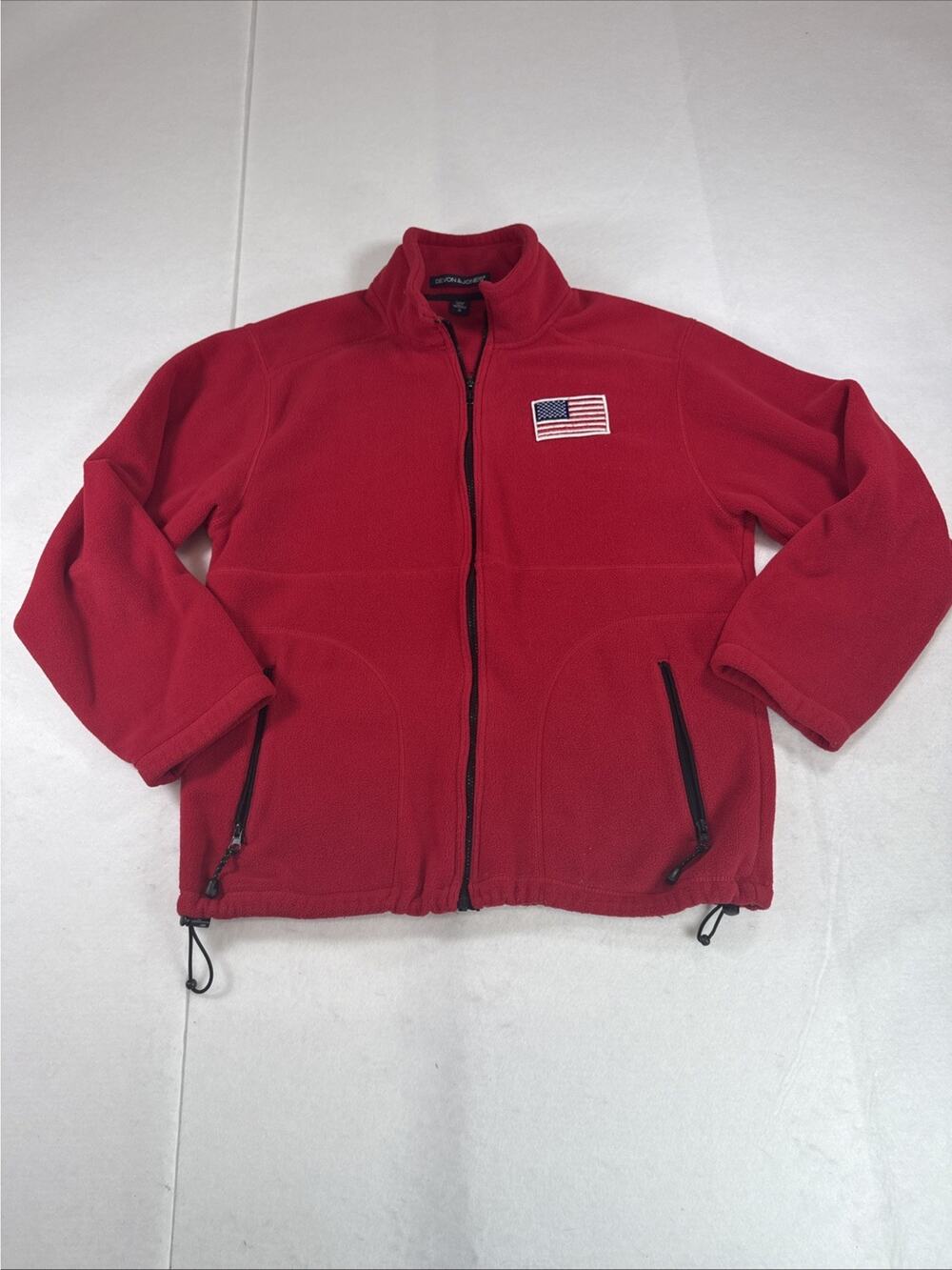 Men’s American Flag Patriotic Devon & Jones Red Polar Fleece Jacket Medium